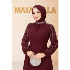 Resim Maya Bella Kolları Işlemeli Tesettür Abiye 