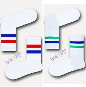 Resim 2 Li Renkli Çizgili Tenis Çorap Beyaz 