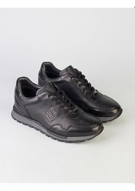 Resim Cabani Hakiki Deri Siyah Kürklü Erkek Spor Ayakkabı Siyah 