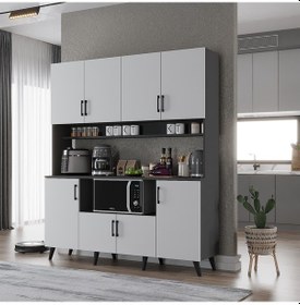 Resim Nora Kahve Köşesi Çok Amaçlı Dolap Kiler Mutfak Dolabı Füme Beyaz 