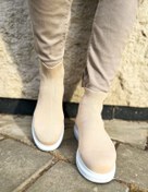 Resim Pabucmarketi Düz Triko Erkek Sneaker Bot Krem Bej 