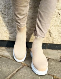 Resim Pabucmarketi Düz Triko Erkek Sneaker Bot Krem Bej 