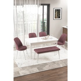 Resim Canisa Concept Canisa Via Serisi Bench'li 80X132 Açılabilir 1.sınıf Beyaz Mutfak Masası Takımı 