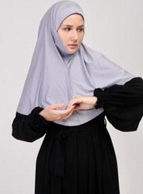 Resim manolyaşal islamic hijab Pratik Eşarp Peçeli-peçesiz Hazır Türban Sufle Gri 