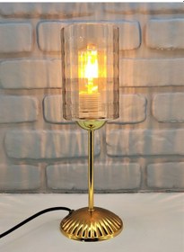 Resim Lake Gold Kaplama Metal Ayaklı Bal Renk Camlı Şapkalı Abajur Ma Altın 