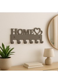 Resim Lunoart Home Yazılı Kalpli Metal Anahtarlık Askısı Duvar Tipi Anahtar Organizer Vizon 