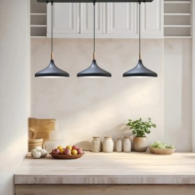 Resim Bamyum Üçlü Siyah Iç Beyaz Ahşap Başlık Sarkıt Lamba Yemek Masası Oturma Odası Mutfak Salon Otel Showroom 