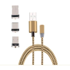 Resim Ally Mobile Iphone Type-c, Android 3 Yuvarlak Başlık Manyetik Şarj Usb Kablosu - Gold 