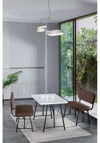 Resim Hayat 70x110 Beyaz Mutfak Masası, Mutfak Masası Takımı, Yemek Masası, 2 Benchli - Kahverengi Açık Gri 