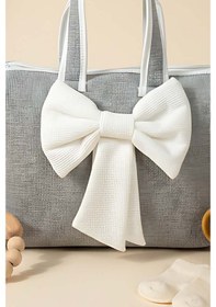 Resim Bow Beyaz Kurdele Anne Bebek Bakım Çantası Gri 