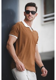 Resim Ht 945061 Slim Fit Likralı Kısa Patlı Apaç Yaka Erkek Tshirt 001 