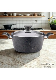 Resim 28 Cm Granit Derin Tencere Cam Kapak - Siyah Siyah 