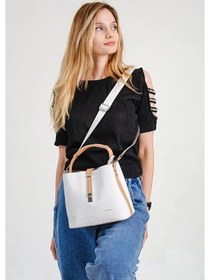 Resim Just Polo Kadın Orta Boy Ayarlanabilir Askılı Şık El & Omuz Çantası Shoulder Bag Beyaz Taba 