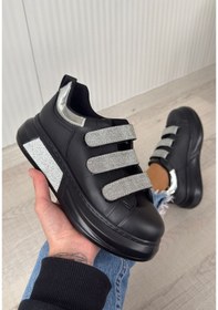 Resim Elika Siyah Cilt Simli Cırt Cırtlı Spor Ayakkabı Renkli Çok Renkli 