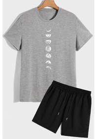 Resim Uyguntarz Evren Temalı Şort T-shirt Eşofman Takımı Gri 