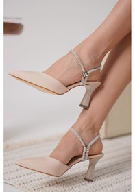 Resim Georgina Kadın Taşlı Bej Saten Topuklu Ayakkabı Bej Saten 