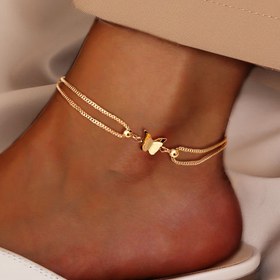 Resim Kadınlara Yönelik 316L Paslanmaz Çelik Bileklik, Basit Puslu Kelebek Pendentif Kutu Zinciri, Hipalerjenik, Günlük ve Tatil Giyim için Uygun - 1 Adet Paket 