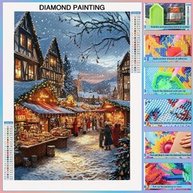 Resim Beş Boyutlu Elmas Resim Seti: Işıltılı Kış Köyü Manzarası Yaratın - Mükemmel Noel ve Yeni Yıl Süslemesi! 29.97 cm x 40.13 cm 