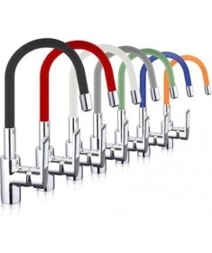 Resim Esnek Kıvrılabilir Renkli Silikon Oynar Başlıklı Musluk Bataryası Başlığı Kubar 