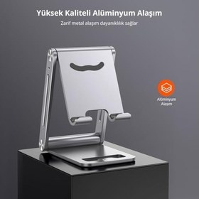 Resim Juo Alüminyum Katlanabilir Metal Masaüstü Telefon Tutucu Standı Gümüş 