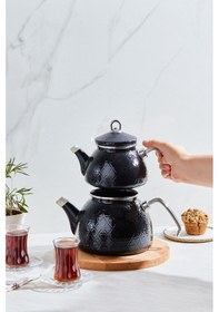 Resim Karaca Kristal Siyah İndüksiyon Tabanlı Emaye Midi Çaydanlık Takımı 
