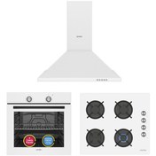 Resim Simfer 4 Fonksiyon Trend Beyaz Cam 3'lü Ankastre Set ( Fırın + Ocak + Davlumbaz) 
