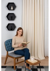 Resim Kadife Dokulu Ada Fon Perde Salon Yatak Odası Krem 