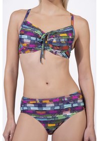 Resim Endeep Kadın Çizgi Desenli Özel Lurex Kumaşlı Balenli Destekli Bikini Takımı Mavi 
