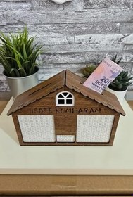 Resim Entude Parabox 10.000 TL Ahşap Ev Hedef Kumbarası Birikim Kutusu 