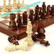 Resim 32 adet 3 inçlik masif ahşap satranç yedek satranç taşı seti, klasik masif ahşap tasarım, pürüzsüz yüzey, 14 yaş ve üzeri oyuncular için uygun strateji satranç taşı 