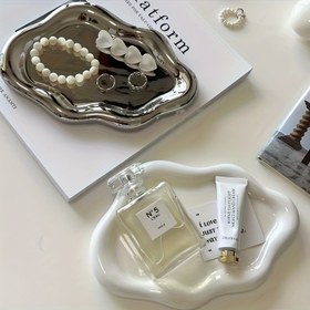 Resim 1 adet Takı Teşhir Tepsisi - Altın Tonlu Donanım Detaylı Zarif Bulut Şeklinde Organizer, Kolyeler, Bilezikler, Yüzükler, Saatler için Tek Katmanlı Saklama (Gıda ile Temas Etmez), Ev, Düğün, Noel, Cadılar Bayramı Dekorasyonu - Dayanıklı Plastik Yapı, plastik tepsi, dekoratif tabak 