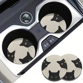 Resim 2 adet Üç Kedi Emici Araba Bardak Tutucu Coaster Mat - Kadınlar ve Erkekler için Araba İç Aksesuarları, Araba Araçları ve Ev Masaüstü için Su Bardağı Coasters 