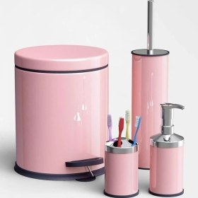 Resim Vinoks Eko Serisi 4' Lü Banyo Seti Çöp Kovası+Kolozet Fırçası+Sabunluk+Fırçalık Pembe 