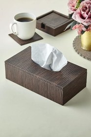 Resim setabianca Luxe Faux Vegan Deri Dikdörtgen Kutu Peçetelik Kahve 25 * 14 * 7 Cm 