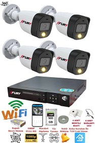 Resim Fury 4 Kameralı 1080P 2 MP Görüntü Gece Renkli Full HD Ultra LED Gece Renkli Güvenlik Kamerası Seti 500 GB 