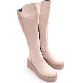 Resim Dgn 22535-22k Kadin Kalin Taban Fermuarli Knee High Çizme Beyaz Kırık 