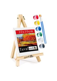 Resim Mini Şövale 10x10 Cm Tuval 3 Ml Akrilik Boya 6 Renk Ve Fırça 1 Paket 10x10 Mini Tuval Masaüstü Küçük Şövale Boyama Seti 