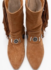 Resim Luvishoes Luvi Shoes Selora Taba Süet Püsküllü Hakiki Deri Tokalı Kadın Western Bot Taba Süet 