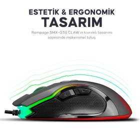 Resim Rampage SMX-G38 Claw USB 8 Makro Tuşlu 7200DPI Rgb Ledli Oyuncu Mouse 