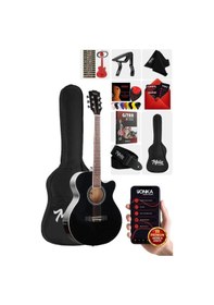Resim Midex XC-200BK Kesik Kasa Siyah Akustik Gitar 4/4 Yetişkin Üst Segment (Gigbag Çanta Tuner Capo Askı Pena) 