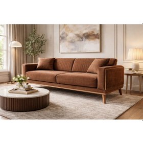 Resim Ahşap Nirvana Koltuk Üçlüsü Kahverengi 