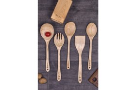 Resim 6 Parça Premium El Yapımı Kutulu Tahta Kaşık Mutfak seti El yapımıTemizlemesi kolay mat parlak yüzey 