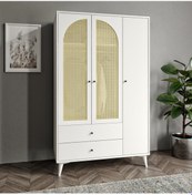 Resim Merlin Mobilya Diamond 3 Kapaklı 2 Çekmeceli Beyaz Hazeran Dolap 