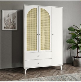 Resim Merlin Mobilya Diamond 3 Kapaklı 2 Çekmeceli Beyaz Hazeran Dolap 