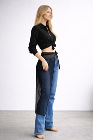 Resim Tuğçe Saray Siyah transparan tül etek, tül pareo, büyük beden etek 