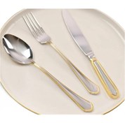 Resim Lugga Mira Gold Tatlı Çatal Kaşık Bıçak Takımı 6 Kişilik 18 Parça Altın Sarısı 