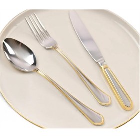 Resim Lugga Mira Gold Tatlı Çatal Kaşık Bıçak Takımı 6 Kişilik 18 Parça Altın Sarısı 