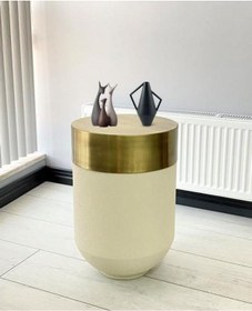 Resim evdeniste Dekoratif Eskitme Darbuka Beyaz Sehpa 60cm 