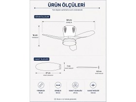 Resim Modern LED Işıklı Tavan Vantilatörü 3 Renk Işık 3 Kademe Hız Sessiz Beyaz Gövde Beyaz Kanat Avize 