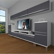 Resim Decoraktiv Ekoflex 9 Mdf Krom Ayaklı Tv Ünitesi Tv Sehpası - Beyaz - Antrasit 